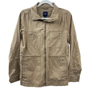 Gap Womens Beige Utility Field Jacket Size XS Khaki Zipper Front Cargo Casual